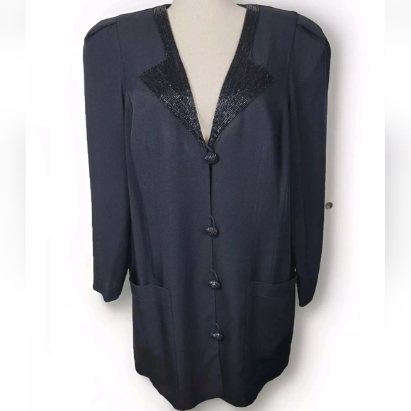GEMINI NITES Women's Blazer. Size 16. Vintage. Black Beaded 1980s Dressy Jacket. - Picture 1 of 16